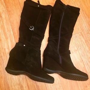 New a.n.a. Black Suede Wedge Heel Boots (Misty)